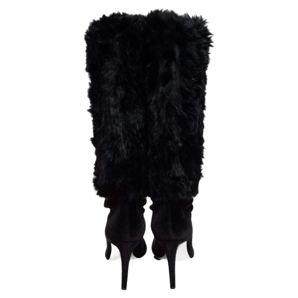 Giuseppe Zanotti Giuseppe Zanotti Black Stretch Fabric And Fur Bimba Knee High Boots Size 40 5