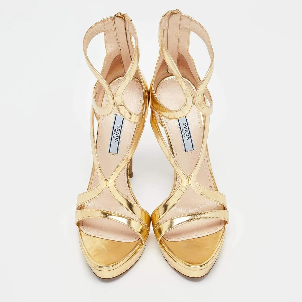 Prada Prada Gold Leather Platform Ankle Strap Sandals Size 39 3