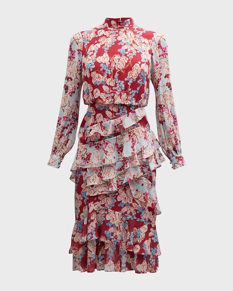 Saloni Isa Mock-Neck Floral-Print Silk Midi Dress 2
