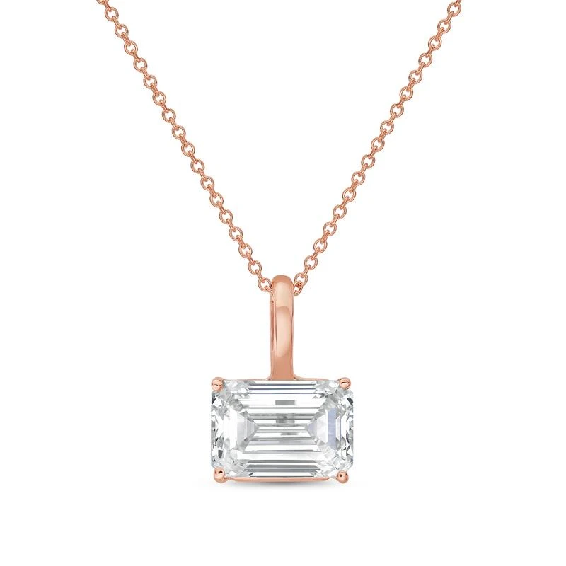 Diana M Jewels 14kt rose gold lab grown east/west emerald cut diamond pendant weighing 1.00 ct on a solid bail