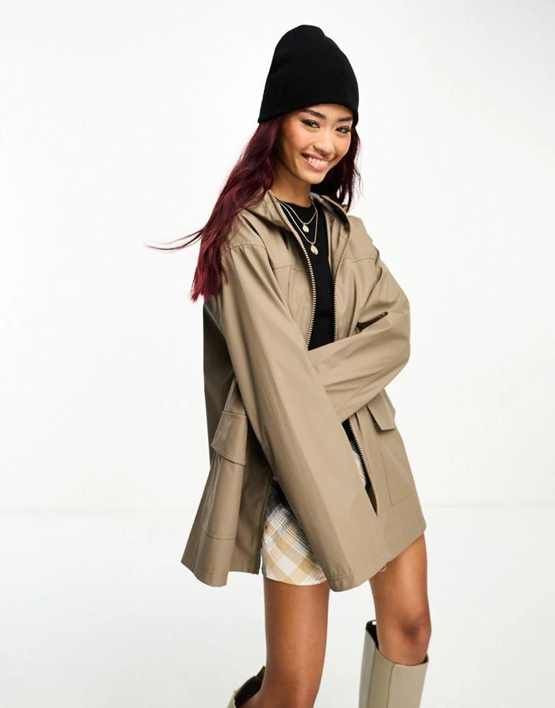 ASOS ASOS DESIGN rubberised rain coat in mushroom 1
