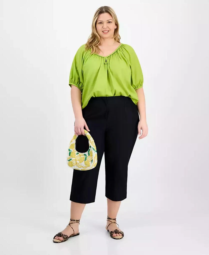 On 34th Trendy Plus Size Solid Stretch Straight-Leg Capris Pants, Exclusively at Macy's 1