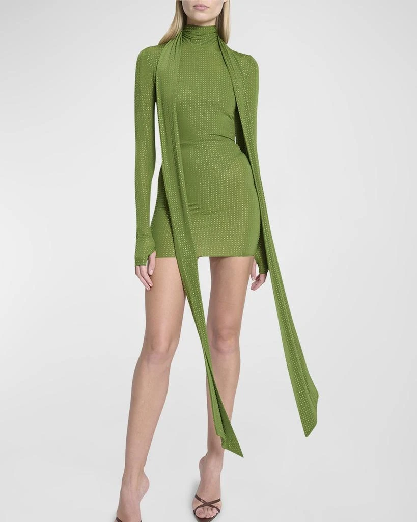 Alex Perry Crystal Embellished Long-Sleeve Scarf-Neck Mini Dress 6