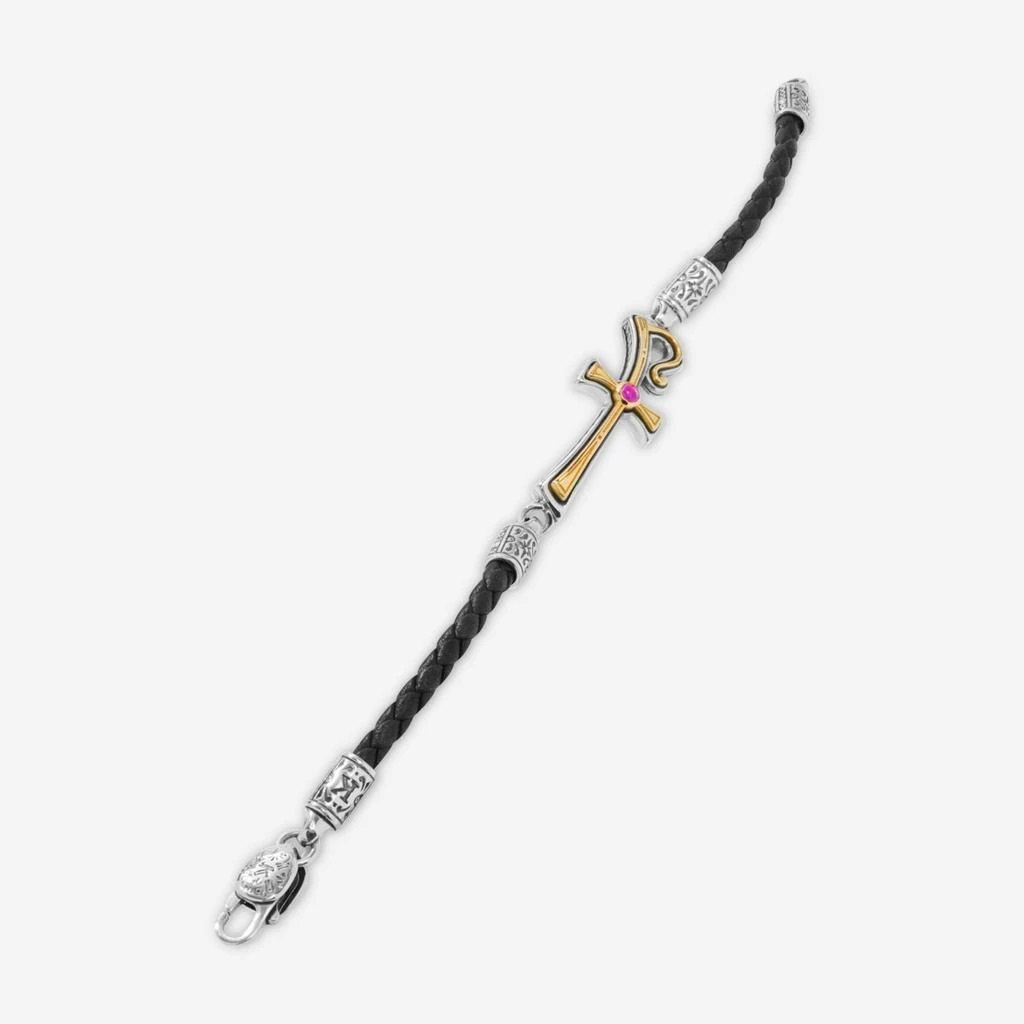 Konstantino Konstantino Dome Sterling Silver 
18K Yellow Gold Corundum Leather Bracelet BKJ701-538-BLK-copy 2