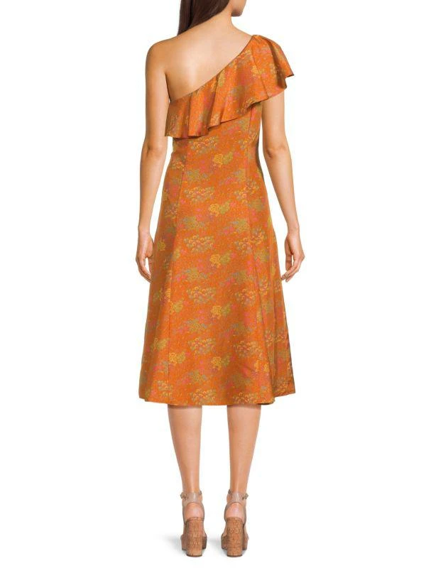 Rebecca Taylor Isabelle One Shoulder Silk Midi Dress 2