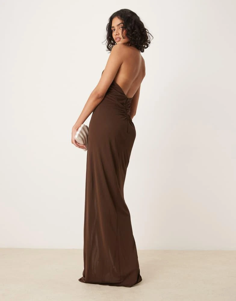 Mango Mango premium halterneck sequin floral detail maxi dress in brown 3