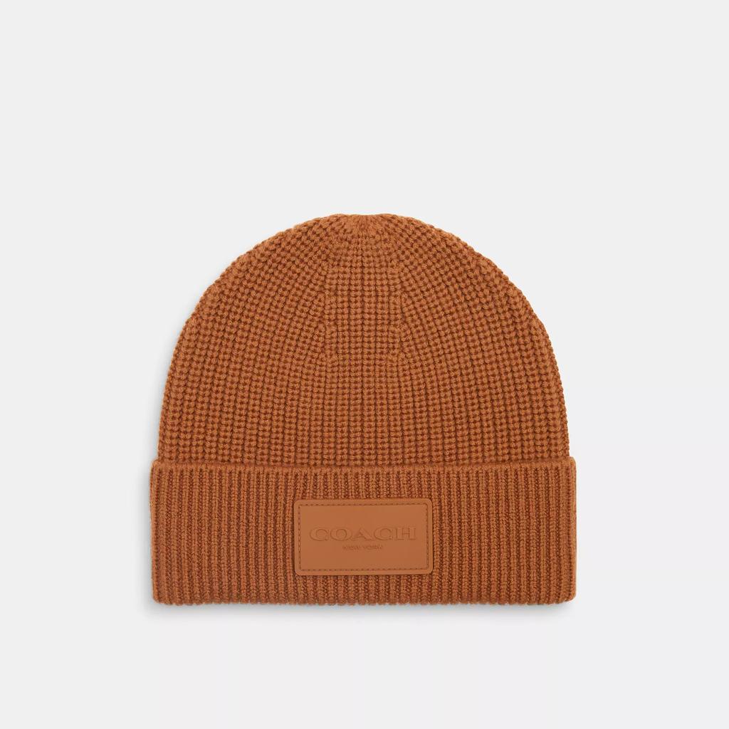 Coach Knit Beanie With Rubber Patch