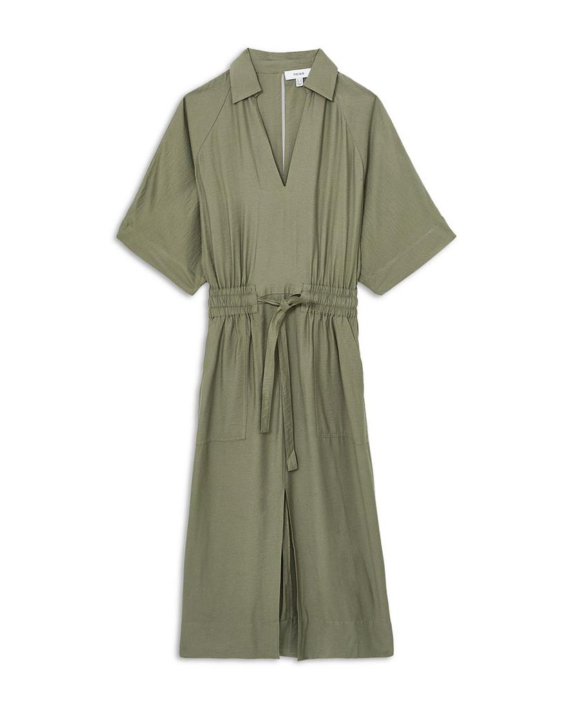 【海外限定】REISSワンピース☆Khaki Cecilia Shirred-Waist Mid REISS Cecelia Shirred Waist Midi Dress - Dresses & Skirts