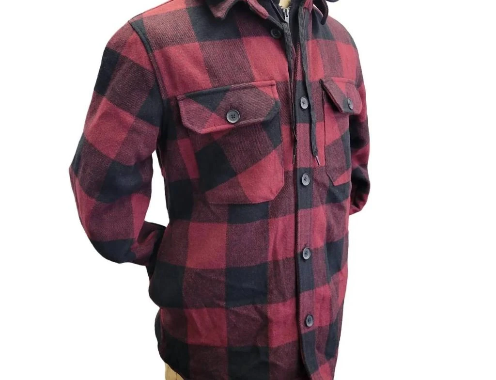 HEDGE Men's Sherpa Plaid Jacket In Red 2