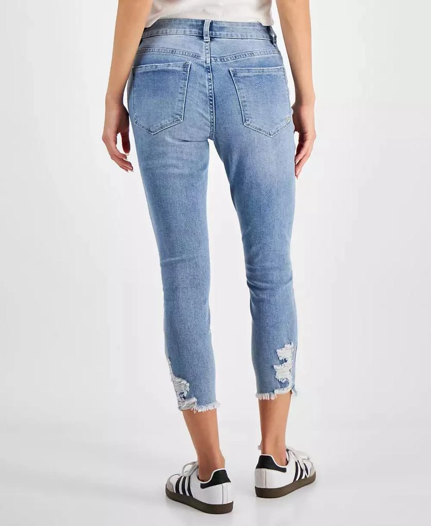 Indigo Rein Juniors' Mid Rise Button Fly Distressed Cropped Curvy Jeans 7