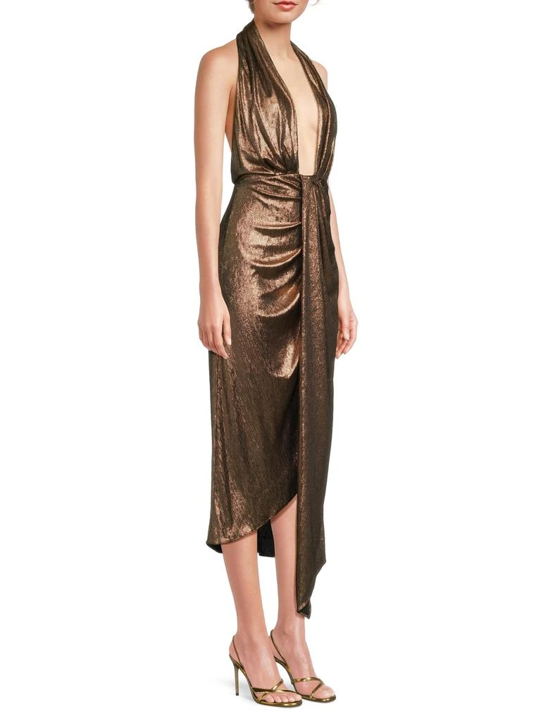 Ramy Brook Mayberry Plunging Halter Metallic Midi Dress in Bronze Lame - 6