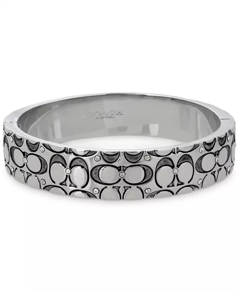 COACH Silver-Tone Crystal Quilted C Bangle Bracelet 1