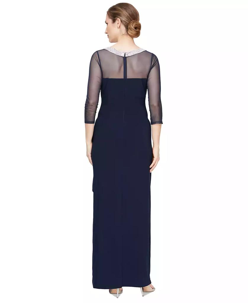 Alex Evenings Petite 3/4-Sleeve Illusion Ruffled Gown
