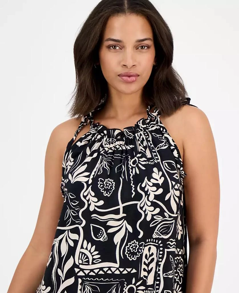 Robbie Bee Women's Printed Ruffle-Neck Sleeveless Mini Dress 4