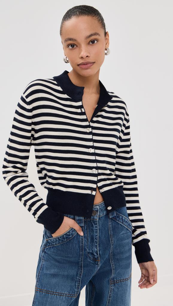 Brandon Maxwell Striped Shrunken Cardigan With Smashed Buttons