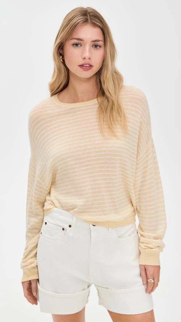 White + Warren Superfine Cashmere Blend Striped Sweatshirt 6