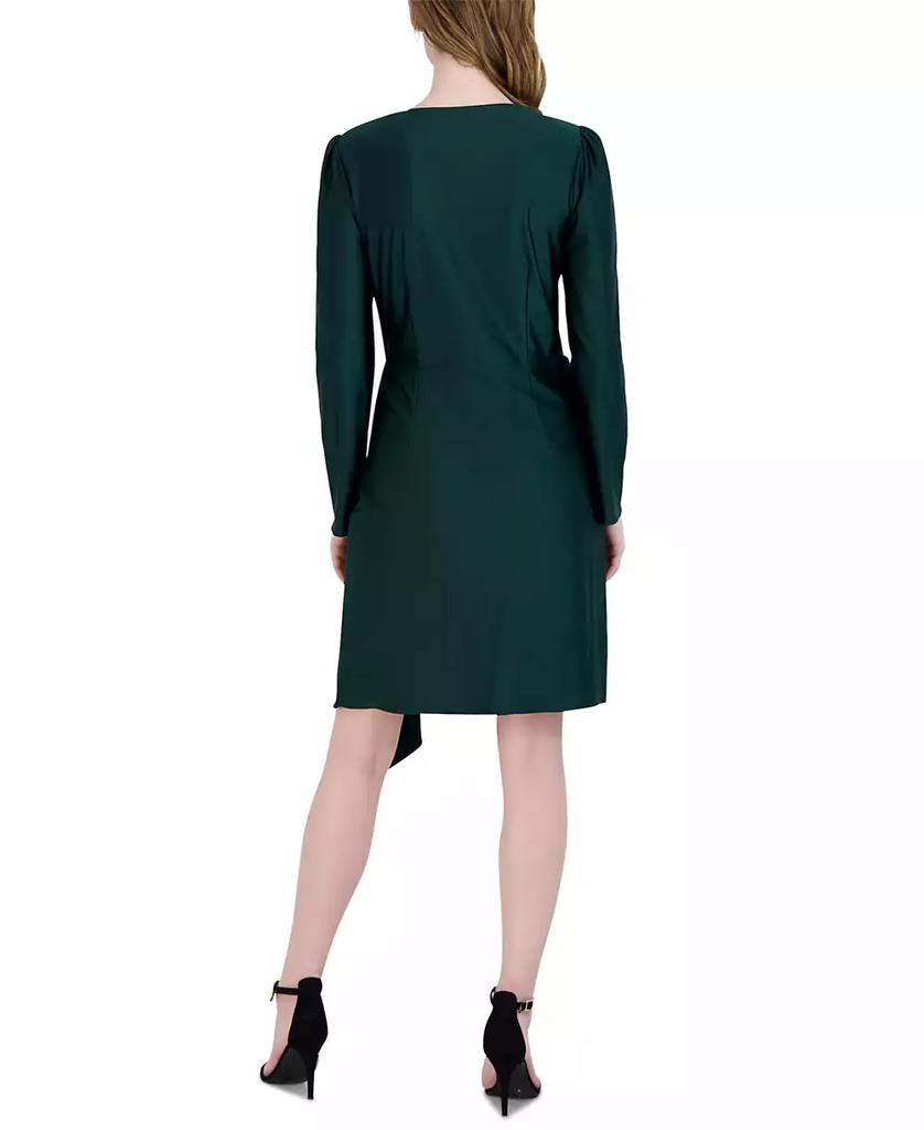 julia jordan Women's Pleated Faux-Wrap Long-Sleeve Dress