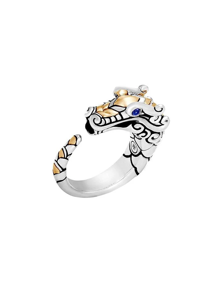 John Hardy Naga Dragon 18K Yellow Gold, Sterling Silver & Blue Sapphire Dragon Ring 1