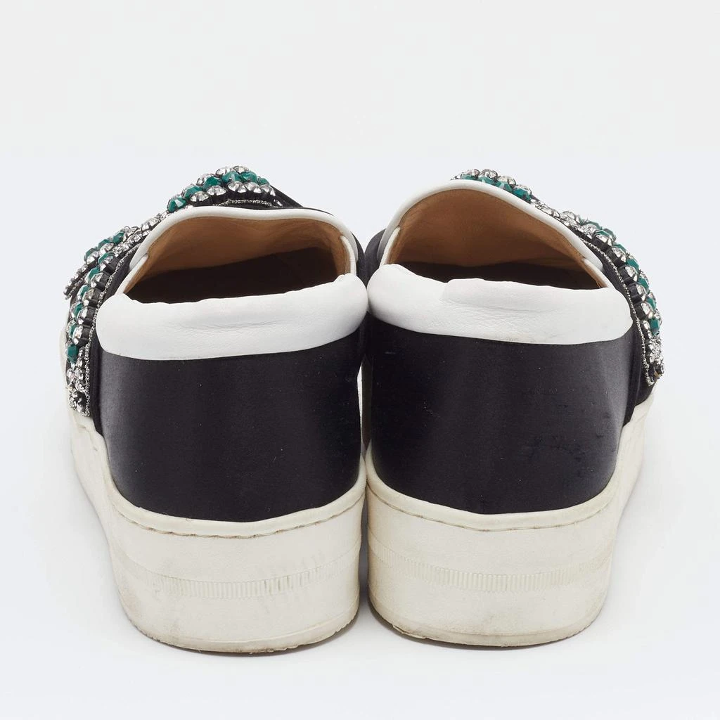 N°21 N21 Black/White Satin And Leather Crystal Embellished Platform Slip On Sneakers Size 37 5