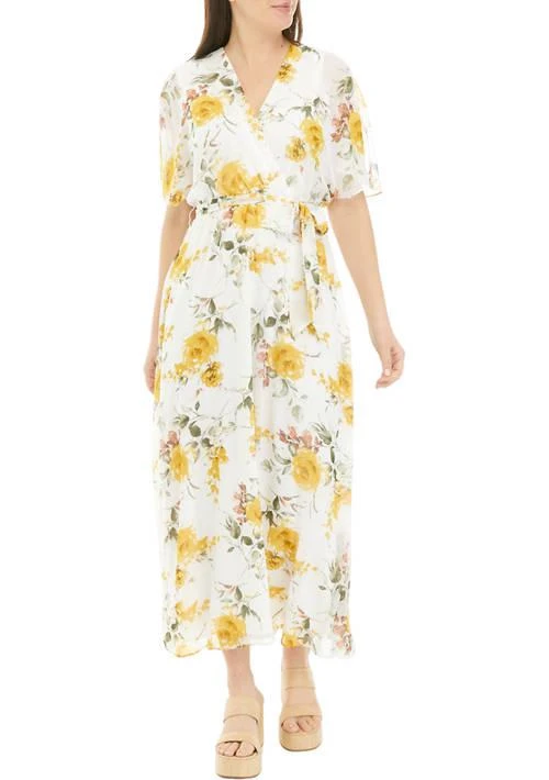 Sandra Darren Darren Womens Floral Printed Chiffon Midi Wrap Dress 1