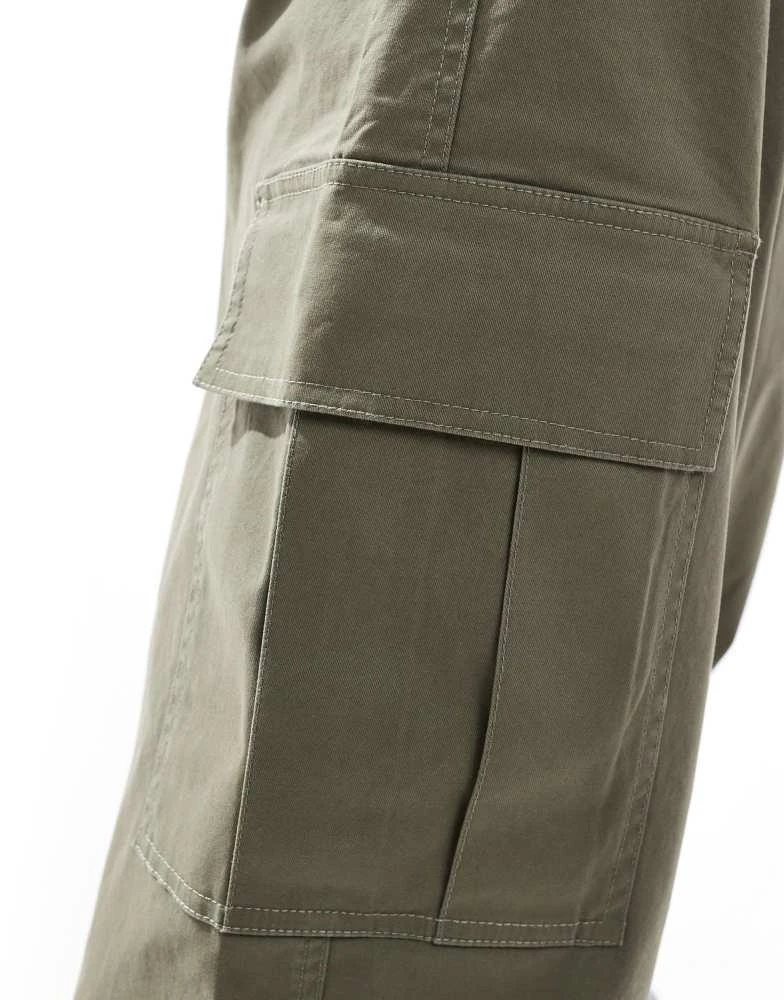 ASOS ASOS DESIGN super baggy cargo trousers with elasticated waist in washed green 5
