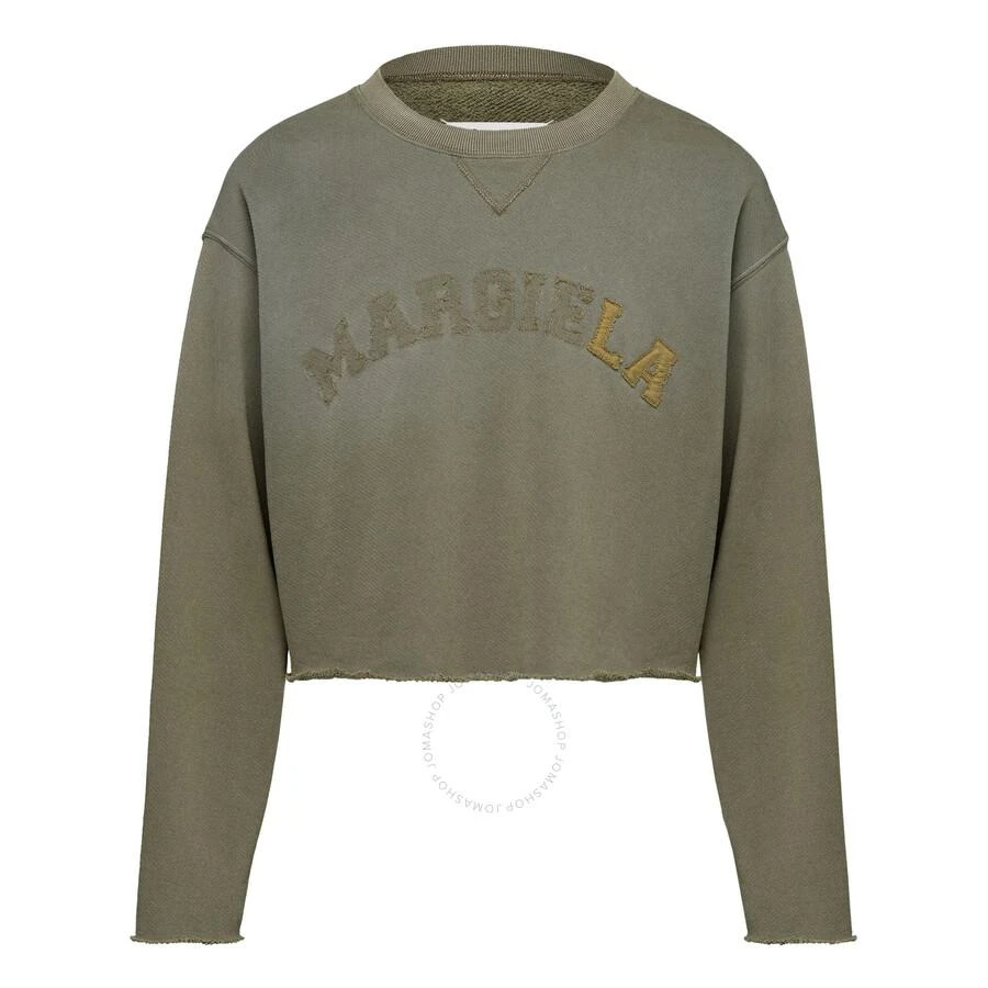 MAISON MARGIELA Ladies Olive Logo-Print Cropped Sweatshirt 1