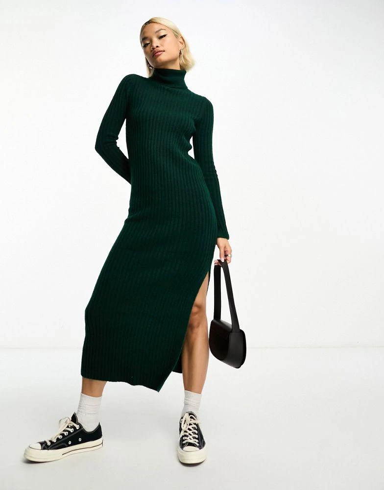 ASOS DESIGN ASOS DESIGN knitted maxi dress with high neck and side split in dark green 1