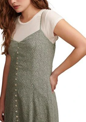 Lucky Brand Brand Button Front Ditsy Midi Slip Dress 4