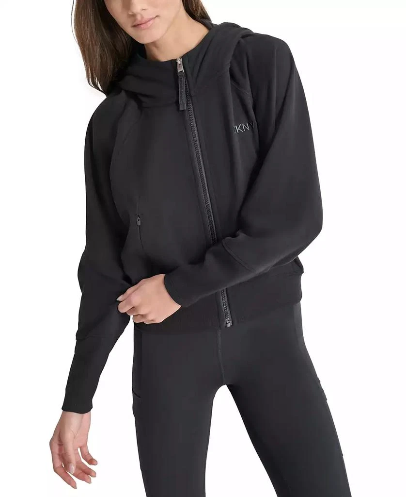 DKNY Women's Embroidered-Logo Cropped Zip-Front Fleece Hoodie 5