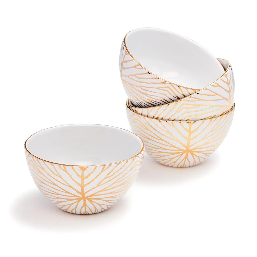 ANNA New York Talianna Lilypad Dessert Bowls S/4, White w/Gold 1