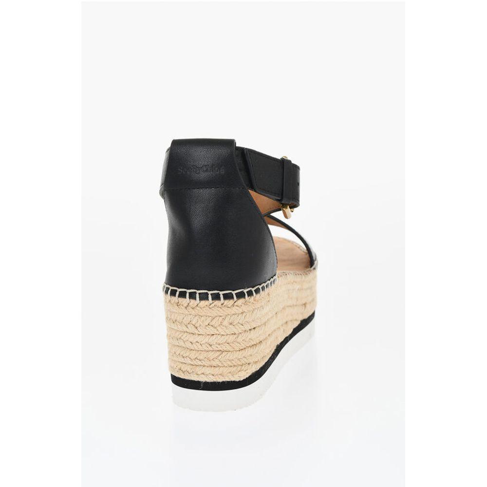 See by Chloé Leather Sandals Espadrillas Wedge 7 Women's cm