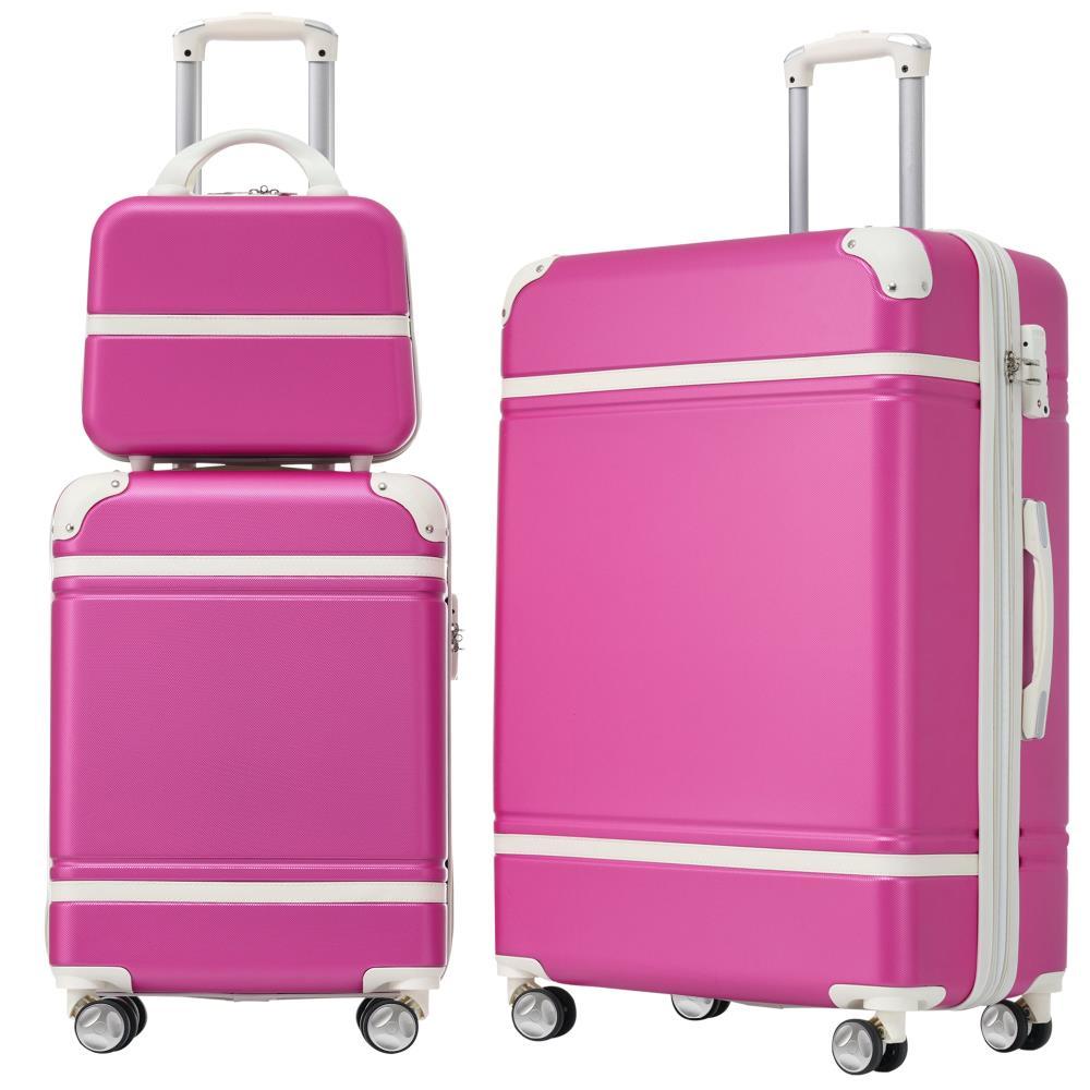 BreeBe Hardshell Luggage Sets 3 Pieces with TSA Lock in Pink, Lightweight ABS, Includes 20' and 24' Suitcases and Cosmetic Case