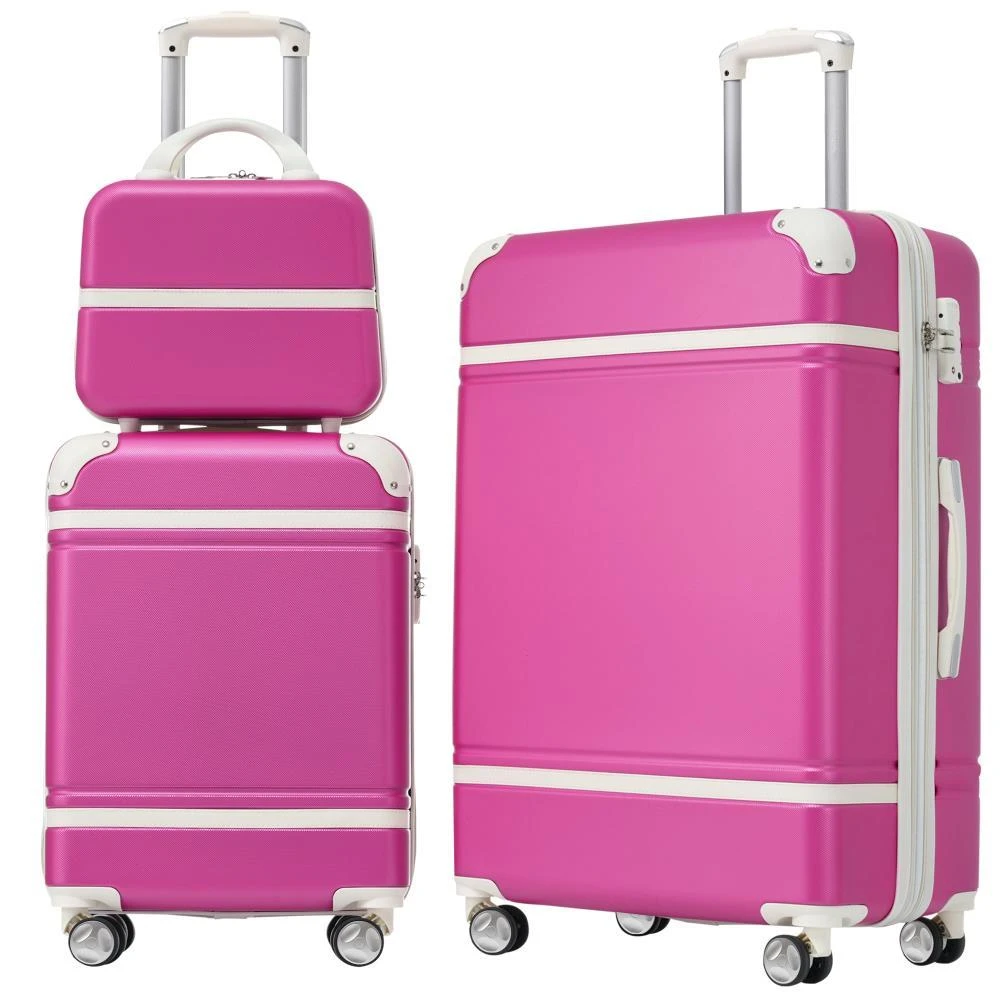 BreeBe Hardshell Luggage Sets 3 Pieces with TSA Lock in Pink, Lightweight ABS, Includes 20' and 24' Suitcases and Cosmetic Case 1