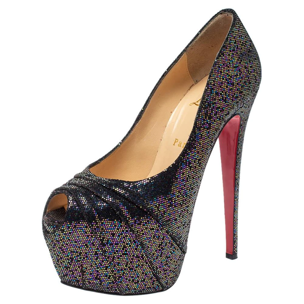 Christian Louboutin Christian Louboutin Black Glitter Fabric Drapesse 160 Spotlight Pumps Size 38 1