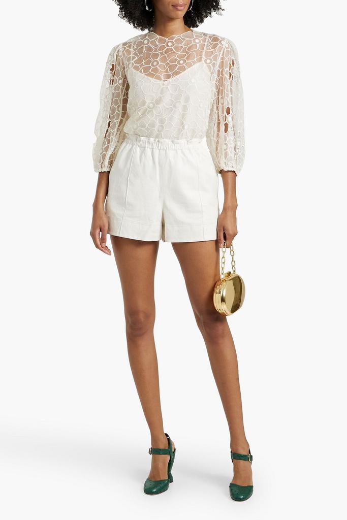 RED Valentino Broderie anglaise-trimmed embroidered silk-organza top