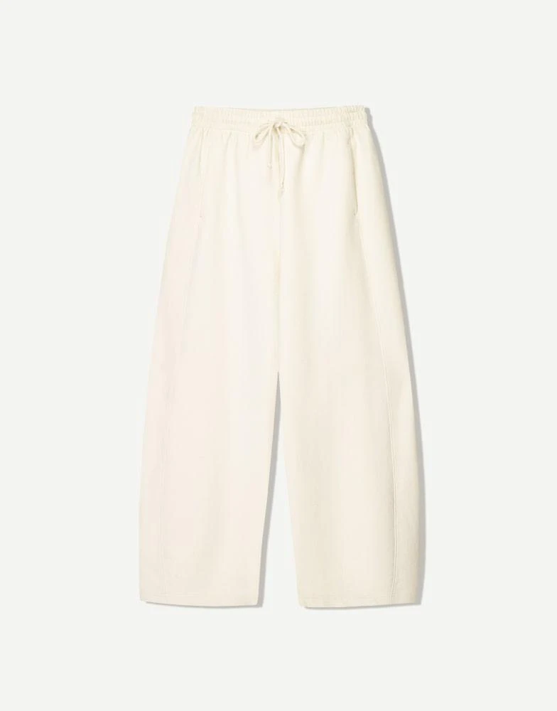 Bershka Bershka plush barrel trousers in white 4