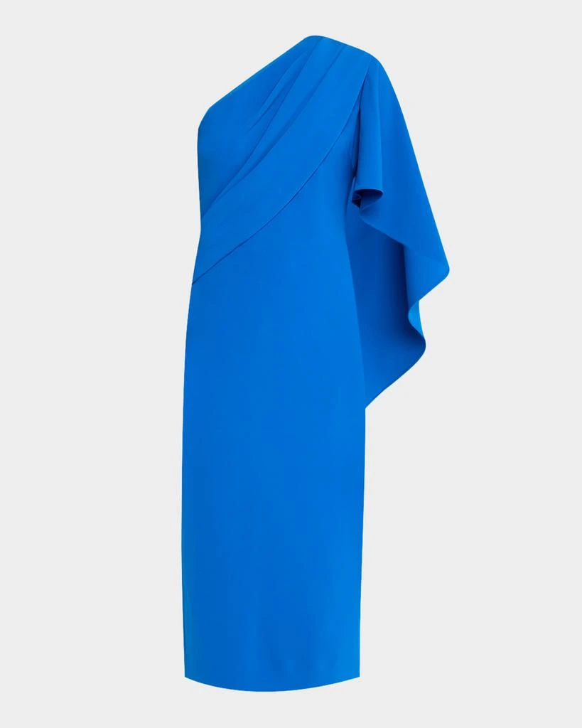 Badgley Mischka Draped One-Shoulder Stretch Crepe Midi Dress 1