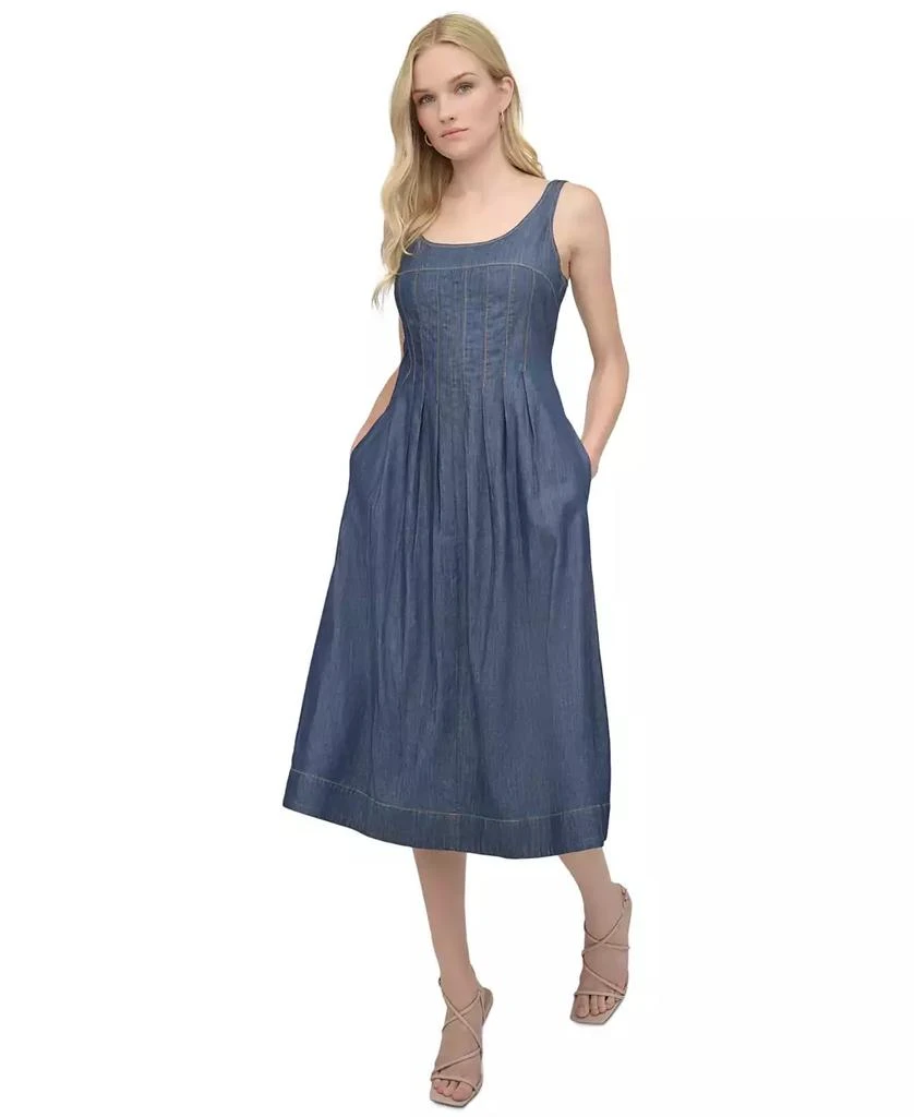 DKNY Petite Scoop-Neck Sleeveless Fit & Flare Denim Dress 3