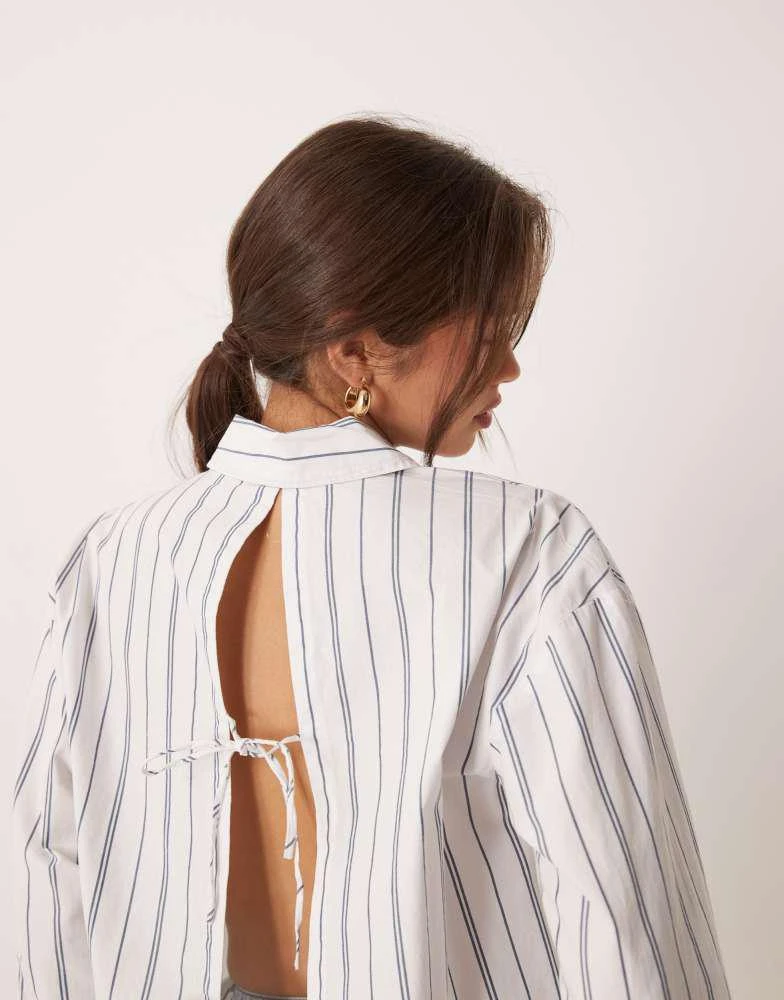 Abercrombie & Fitch Abercrombie & Fitch oversized poplin shirt in white stripe 4