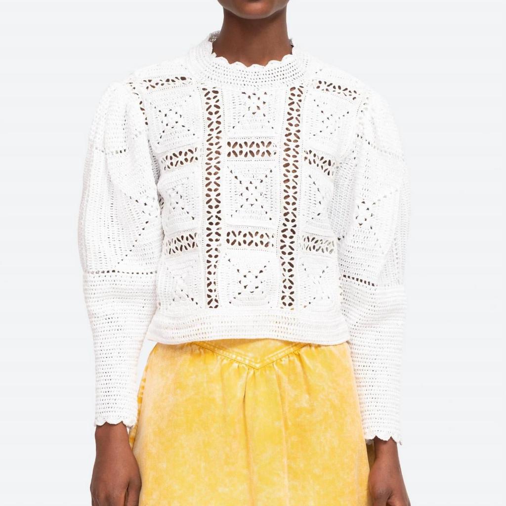 Sea Corinne Crochet Long Sleeve Sweater In White