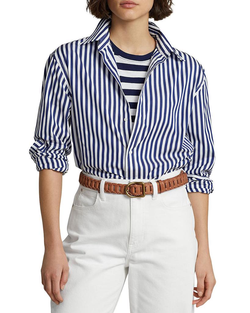 Ralph Lauren Women’s Striped Logo popular Cotton Broadcloth Shirt Blue White Size 2XL