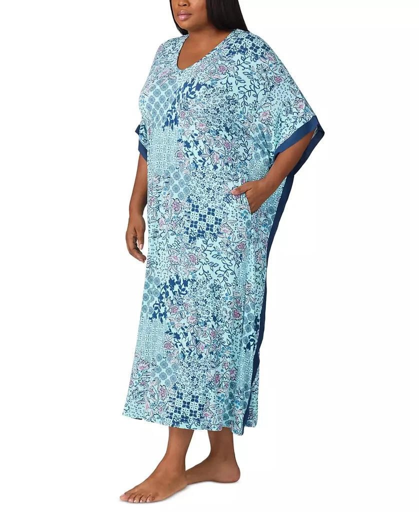 Ellen Tracy Plus Size Printed V-Neck Caftan Nightgown 3