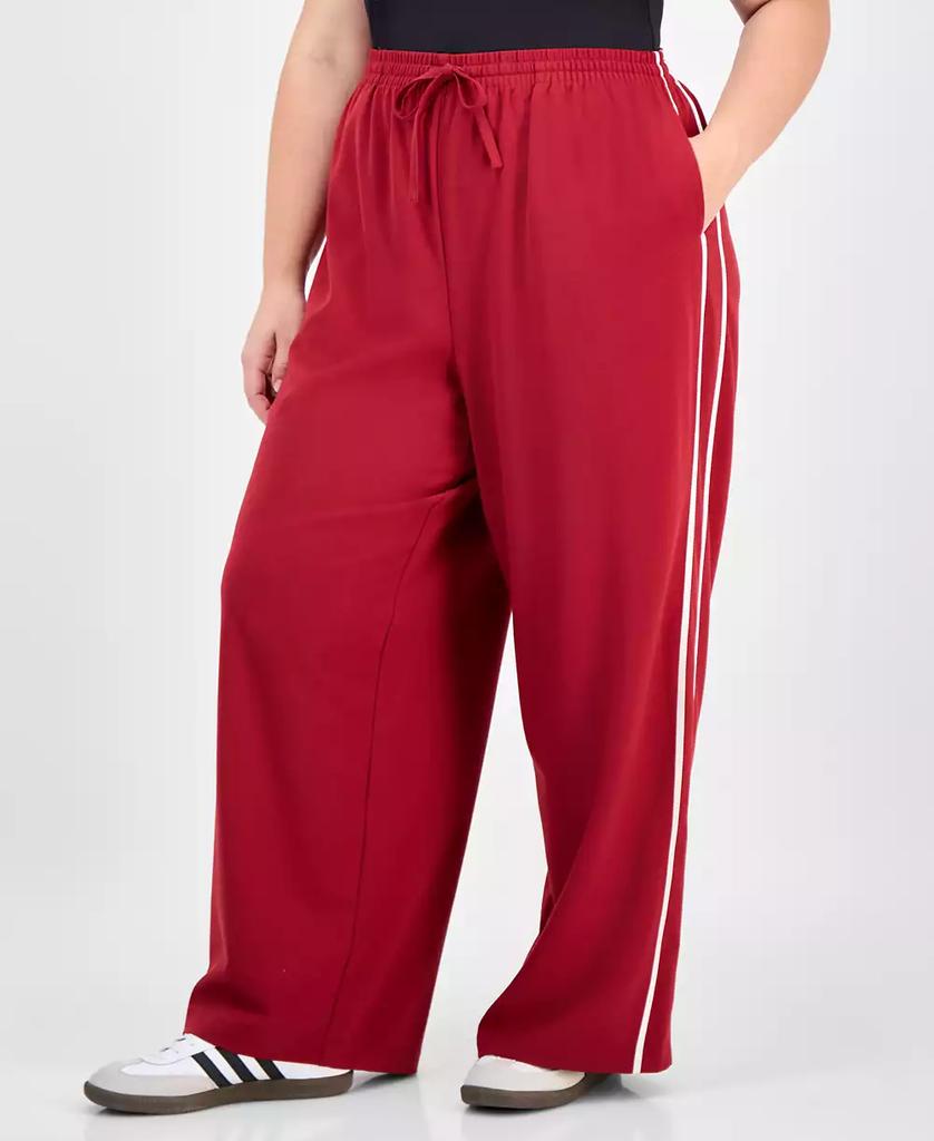 Bar III Trendy Plus Side-Stripe Wide Track Pants, Macy's Exclusive