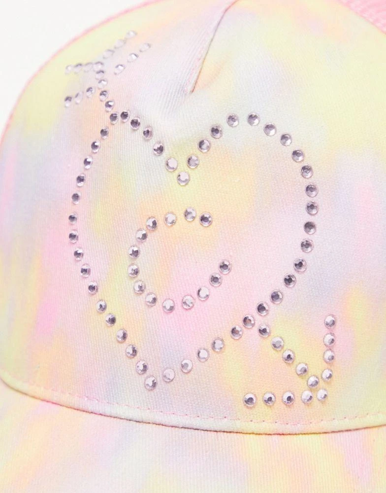 Collusion COLLUSION diamante trucker cap in tie dye pink 2