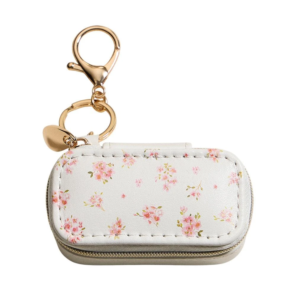 FASHNZFAB Floral Pattern Printed Rectangular Travel Jewelry Case Keychain Bag Charm 2