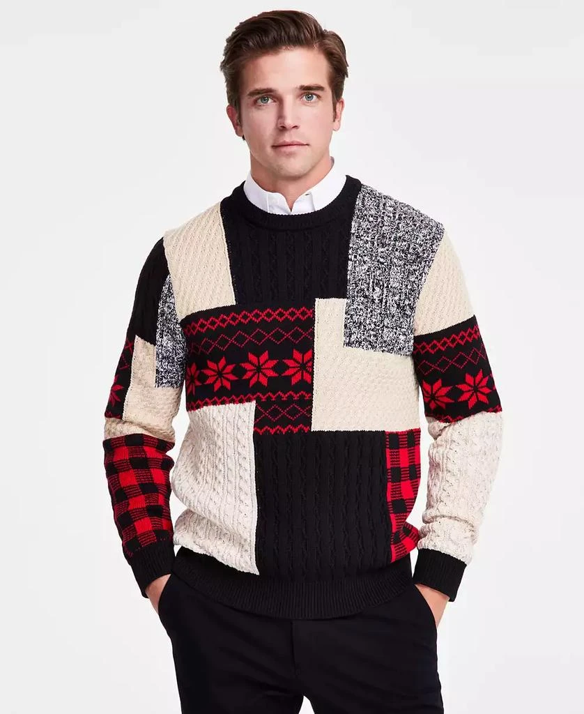 Club Room Men's Jacquard Patchwork Crewneck Sweater, Exclusively at Macy's 1