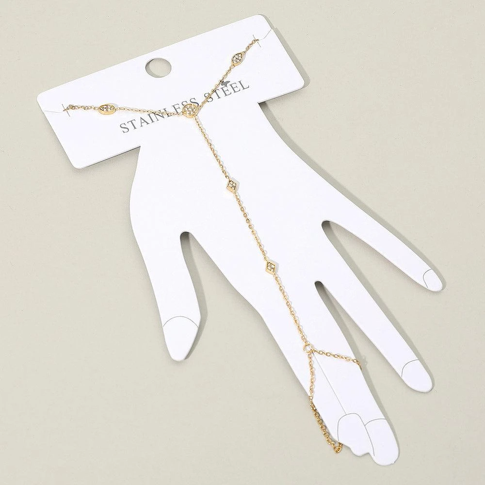 FASHNZFAB SECRET BOX_Stainless Steel Delicate Stone Charm Link Hand Chain Bracelet 2