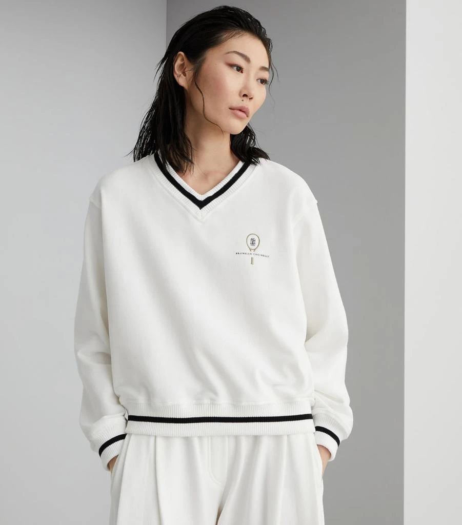 Brunello Cucinelli French Terry Cotton V-Neck Sweatshirt 4