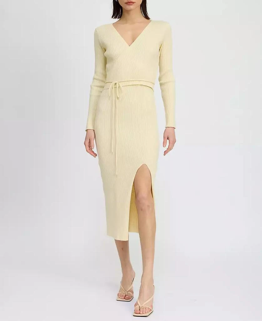 En Saison Women's Merril Ribbed Long-Sleeve Slit-Front Dress 1