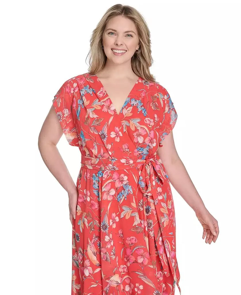 Eliza J Plus Size Printed V-Neck Faux-Wrap Chiffon Dress 3